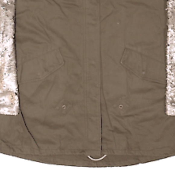 Zara Changing Sequin Sleeve Parka Olive Green Utility Jacket Shiny Sparkly - Picture 12 of 16